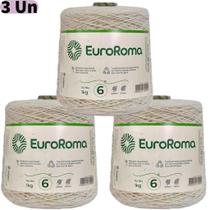 Kit de 3 Barbantes Euroroma Cru 1kg Fio Número 6 Crochê, Tricô e Artesanato
