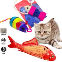 kit de 3 Brinquedos gatos Peixe elétrico c/ catnip ratinho e peixe Sisal - Lojas Édri