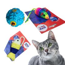 kit de 3 Brinquedos para gatos interativo rato e peixe sisal aranhador pet