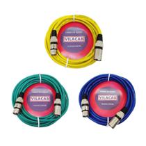 Kit De 3 Cabos Colorido Microfone/dmx Balanceado 5 Metros