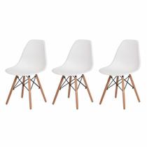 Kit de 3 Cadeiras Eiffel Eames Branco Base Madeira Kit de 3 Cadeiras Eiffel Eames Branco Base Madeira