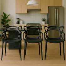 Kit de 3 Cadeiras Para Mesa De Jantar Restaurante Varanda Allegra Master Preta