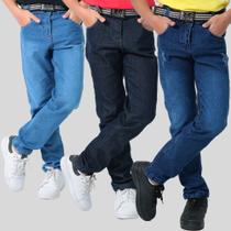 Kit de 3 calças jeans infantil e juvenil masculina skinny slim