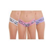 Kit de 3 Calcinhas Caleçon Zebra com Renda BR Lingerie