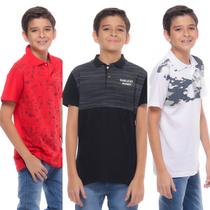Kit De 3 Camisa Polo 100% Algodão Infantil Juvenil Básica