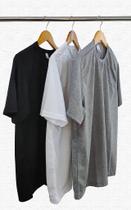 Kit de 3 Camisetas Masculinas 100% Poliéster - Branca, Preta e Cinza Mescla