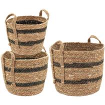 Kit de 3 Cestas Organizadora de Fibra Natural Buana Com Alça Kit de 3 Cestas Organizadora de Fibra Natural Buana Com Alça