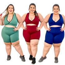 Kit de 3 Conjuntos Short e Top Plus Size Roupa de Academia