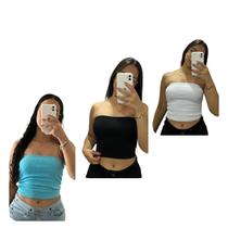 kit de 3 cropped sem alça tipo faixa media.