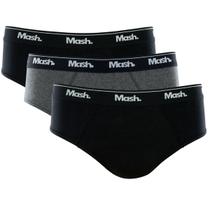 Kit De 3 Cuecas Mash Tradicional Adulto Slip Basica Em Algodao Cotton Conforto Com Corte Lateral