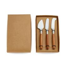 Kit De 3 Espátulas Para Queijo Com Cabo Em Madeira e Aço Inox Prata BTC