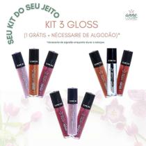 Kit de 3 Glosses com 1 Unidade Grátis e Nécessaire de Algodão