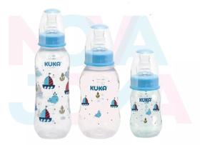 Kit De 3 Mamadeiras Azul Bebê Com Bico Achatado Da Kuka
