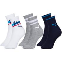 Kit de 3 Pares de Meias Puma Modelo Cano Longo Infantil com Calcanhar Verdadeiro Menino e Menina