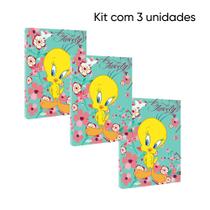 Kit de 3 Pastas com elastico e dorso Looney Tunes - Piu Piu
