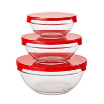 Kit de 3 Potes de Vidro Transparente com Tampa Vermelha Em Casa Tem