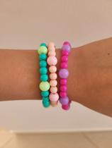 Kit de 3 Pulseiras cores Verde Rosa e Roxo Tamanho M