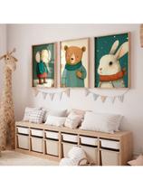 Kit de 3 Quadros Decorativos Animais Infantil Quarto de Bebê Elefante Urso Coelho Kit de 3 Quadros Decorativos Animais Infantil Quarto de Bebê Elefante Urso Coelho
