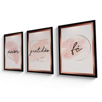 Kit De 3 Quadros Decorativos Com Frases 60X40Cm Gratidao