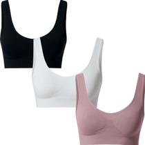 Kit De 3 Tops Sutiã Regata Sem Bojo SHE Fitness De Microfibra Sem Costura Sem Microfibra Academia Kit De 3 Tops Sutiã Regata Sem Bojo SHE Fitness De Microfibra Sem Costura Sem Microfibra Academia