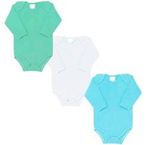 Kit de 3 Unidades de Body Suedine Manga Longa 100% Algodão Menino