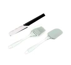 Kit De 3 Utensílios De Silicone Cinza Com Cabo Transparente