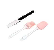 Kit De 3 Utensílios De Silicone Rosa Com Cabo Transparente - Fratelli