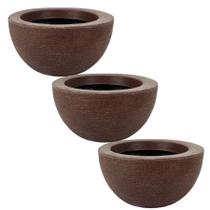 Kit de 3 vasos bacia para planta e flores em polietileno escovado para decoração de jardim e casa 13x26