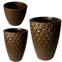 Kit de 3 vasos para planta decorativo diamante 3D em polietileno
