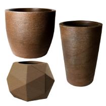 Kit de 3 vasos para planta decorativo grafiato de luxo em polietileno - MSpaisagismo