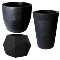 Kit de 3 vasos para planta decorativo grafiato de luxo em polietileno