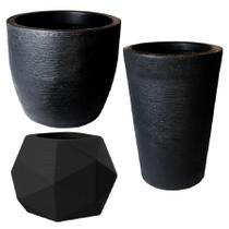 Kit de 3 vasos para planta decorativo grafiato de luxo em polietileno Kit de 3 vasos para planta decorativo grafiato de luxo em polietileno
