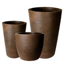 Kit de 3 vasos para planta decorativo grafiato de luxo em polietileno para jardim e casa