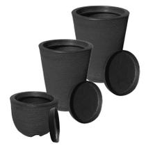 Kit de 3 vasos para planta decorativo grafiato de luxo em polietileno para jardim e casa - MSpaisagismo