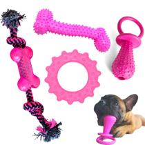 kit de 4 Brinquedo mordedor para cachorros pequenos bola corda pet