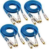 Kit de 4 Cabos RCA Prime Azul 1 Metro Blindado Compatível com Aparelhos de Áudio e Vídeo Veicular TechOne