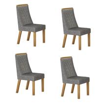 Kit de 4 Cadeiras para Sala de Jantar Dora Cinza/Cinamomo/Linho Prata Kit de 4 Cadeiras para Sala de Jantar Dora Cinza/Cinamomo/Linho Prata