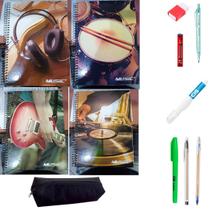 Kit de 4 Cadernos com 96 Folhas e Material Escolar com Lapiseira, Grafite, Canetas, Marca Texto, Borracha e Estojo Kit de 4 Cadernos com 96 Folhas e Material Escolar com Lapiseira, Grafite, Canetas, Marca Texto, Borracha e Estojo
