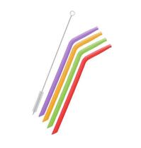 Kit de 4 Canudos de Silicone Flexíveis e 1 Escova de Inox para Higienização
