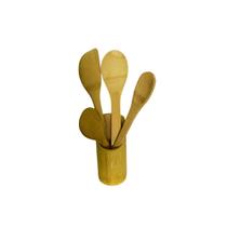 Kit de 4 Colheres de Bambu com Copo