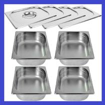 Kit de 4 Cubas Gastronômicas Com Tampa Buffet Inox 1/2 100mm Kit de 4 Cubas Gastronômicas Com Tampa Buffet Inox 1/2 100mm