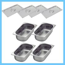 Kit de 4 Cubas Gastronômicas Com Tampa Buffet Inox 1/3 65mm Kit de 4 Cubas Gastronômicas Com Tampa Buffet Inox 1/3 65mm