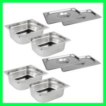 Kit de 4 Cubas Gastronômicas Com Tampa Buffet Inox 1/4 100mm Kit de 4 Cubas Gastronômicas Com Tampa Buffet Inox 1/4 100mm