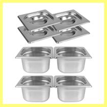 Kit de 4 Cubas Gastronômicas Com Tampa Buffet Inox 1/6 65mm Kit de 4 Cubas Gastronômicas Com Tampa Buffet Inox 1/6 65mm