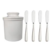 Kit De 4 Espátulas Inox + Porta Manteiga Francesa Branca
