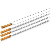 Kit De 4 Espetos Em Aço Inox Com Cabo De Madeira 1 Duplo + 3 Simples Qualinox Kit De 4 Espetos Em Aço Inox Com Cabo De Madeira 1 Duplo + 3 Simples Qualinox