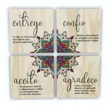 kit de 4 Quadrinhos com Mantra impresso na Madeira Entrego Confio Aceito E Agradeço