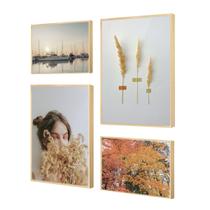 Kit de 4 Quadros Floral Capim Paisagem Mulher para Quarto