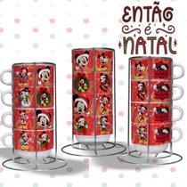 kit de 4 xícaras com suporte de metal Mickey e Minnie Então é Natal