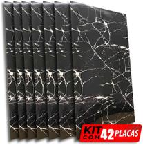 Kit de 42 Placas 3D Revestimento De Parede Auto Adesivo Mármore Black 60x30cm